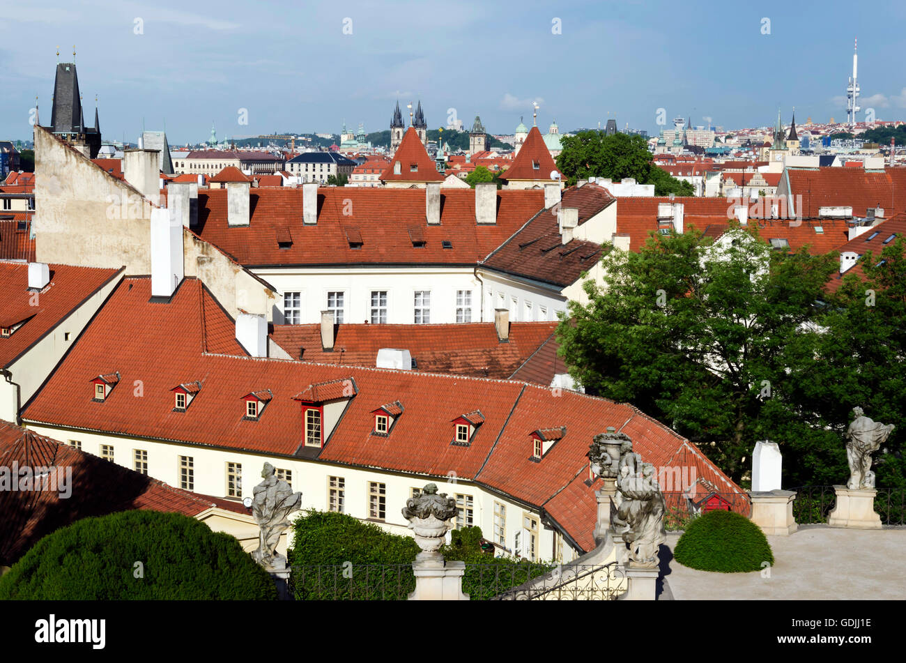 View from the Wallenstein Palace Gardens (Valdstejnska Zahrada) in the centre of Prague (Praha) in the Czech Republic. Stock Photo