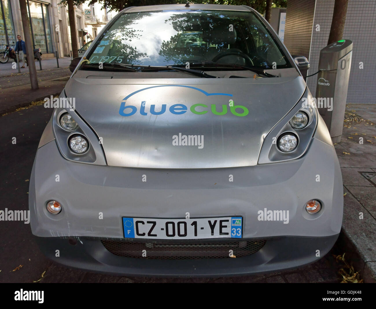 Electric rental car at recharging point, Bordeaux, France Stock Photo