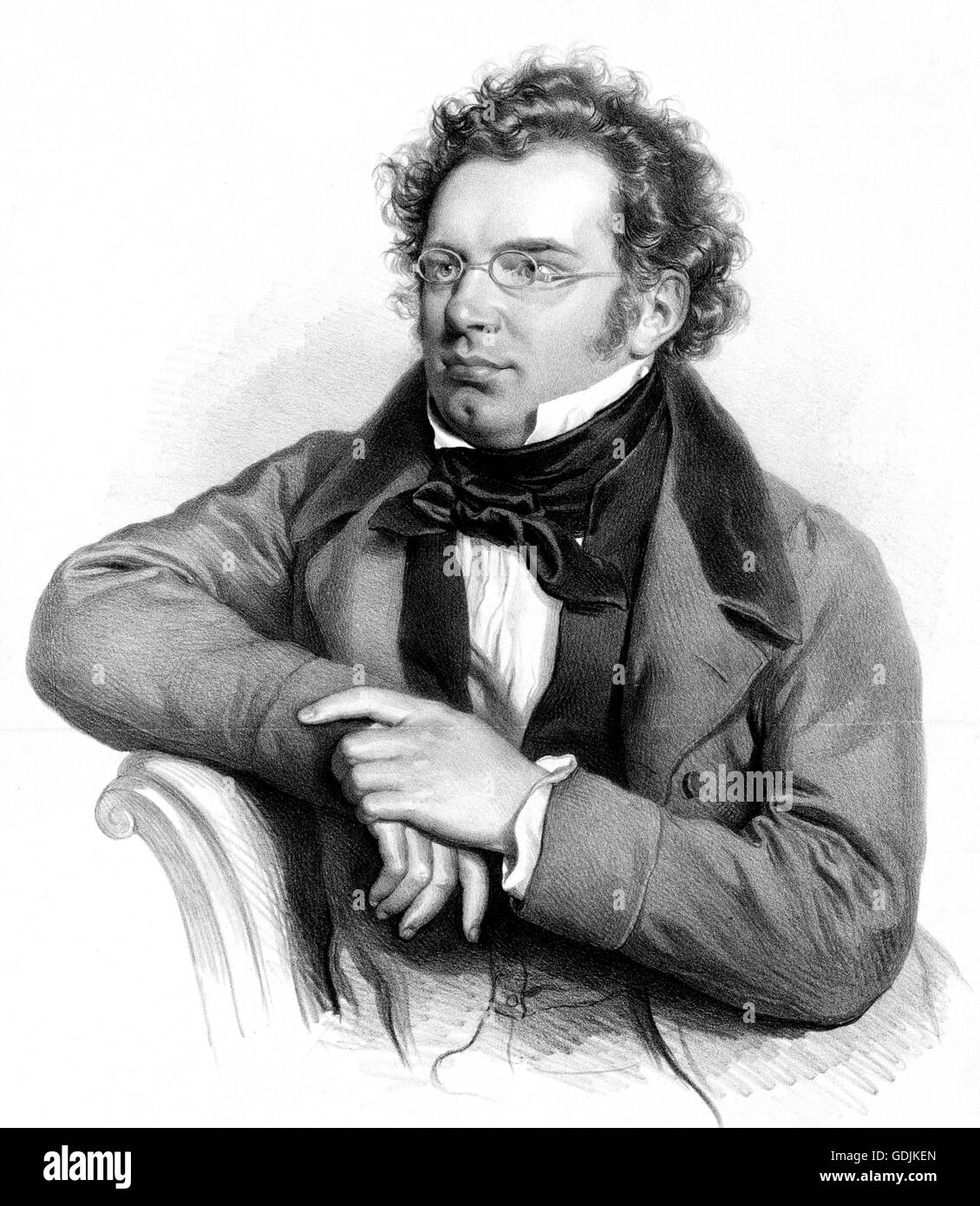 Franz Schubert. Portrait of the Austrian composer, Franz Peter Schubert (1797-1828). Lithograph by Josef Kriehuber, 1846 Stock Photo