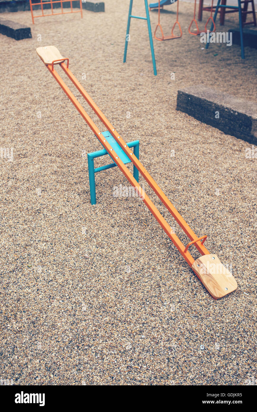 See saw on empty playground for children, selective focus Stock Photo
