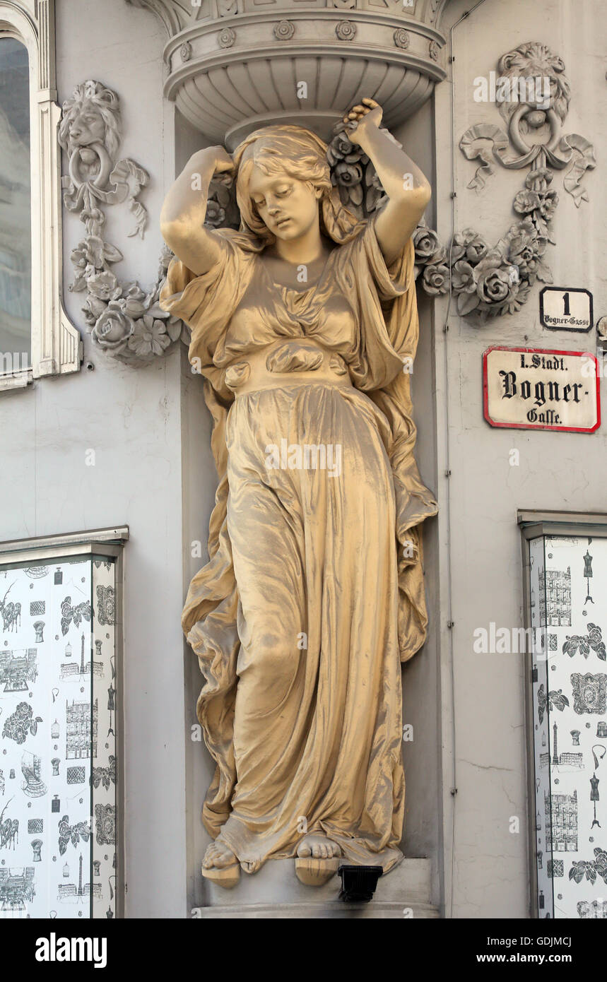 Detail at Jugendstil house in the Graben street in the center of Vienna, Austria on October 10, 2014. Stock Photo