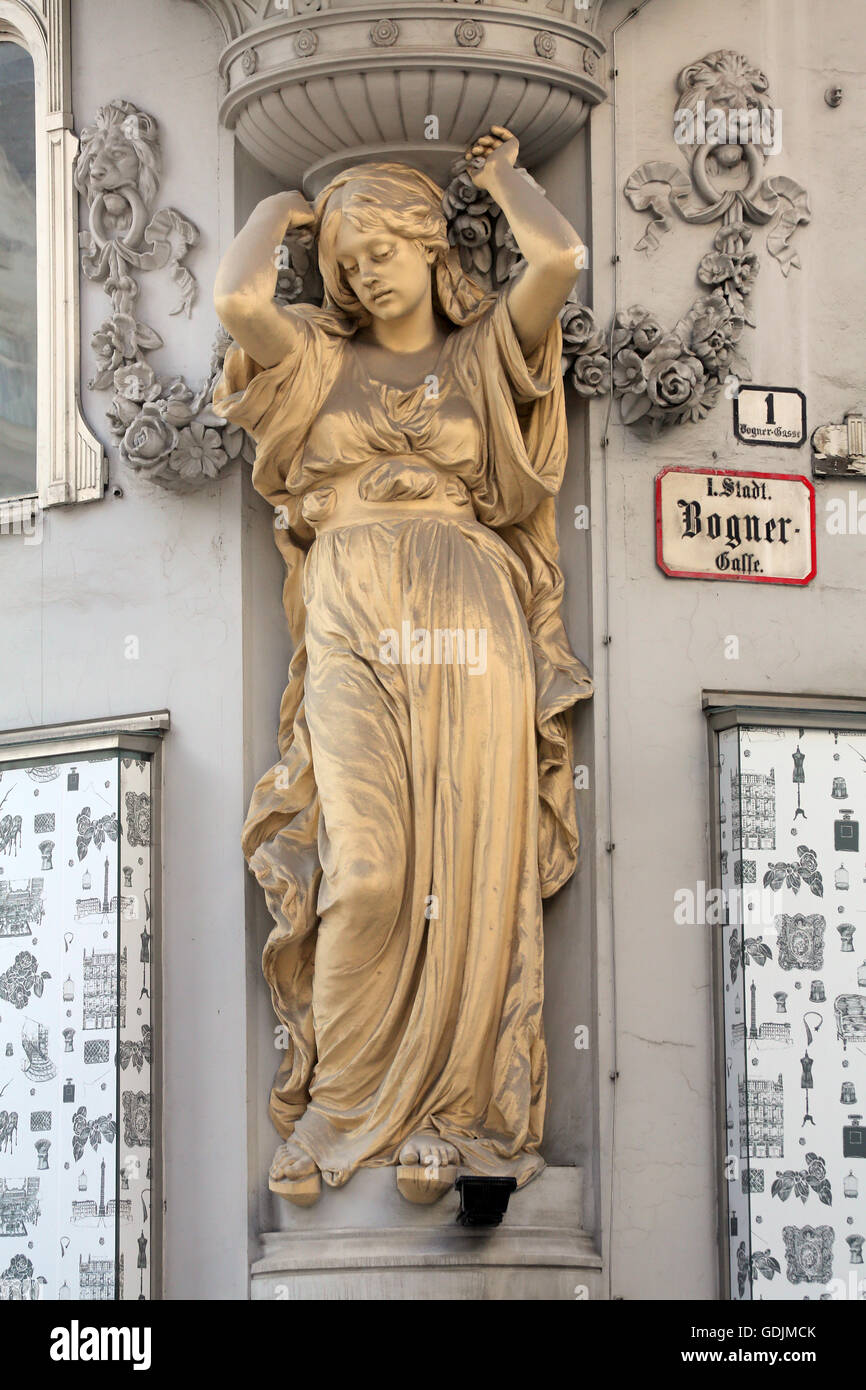 Detail at Jugendstil house in the Graben street in the center of Vienna, Austria on October 10, 2014. Stock Photo