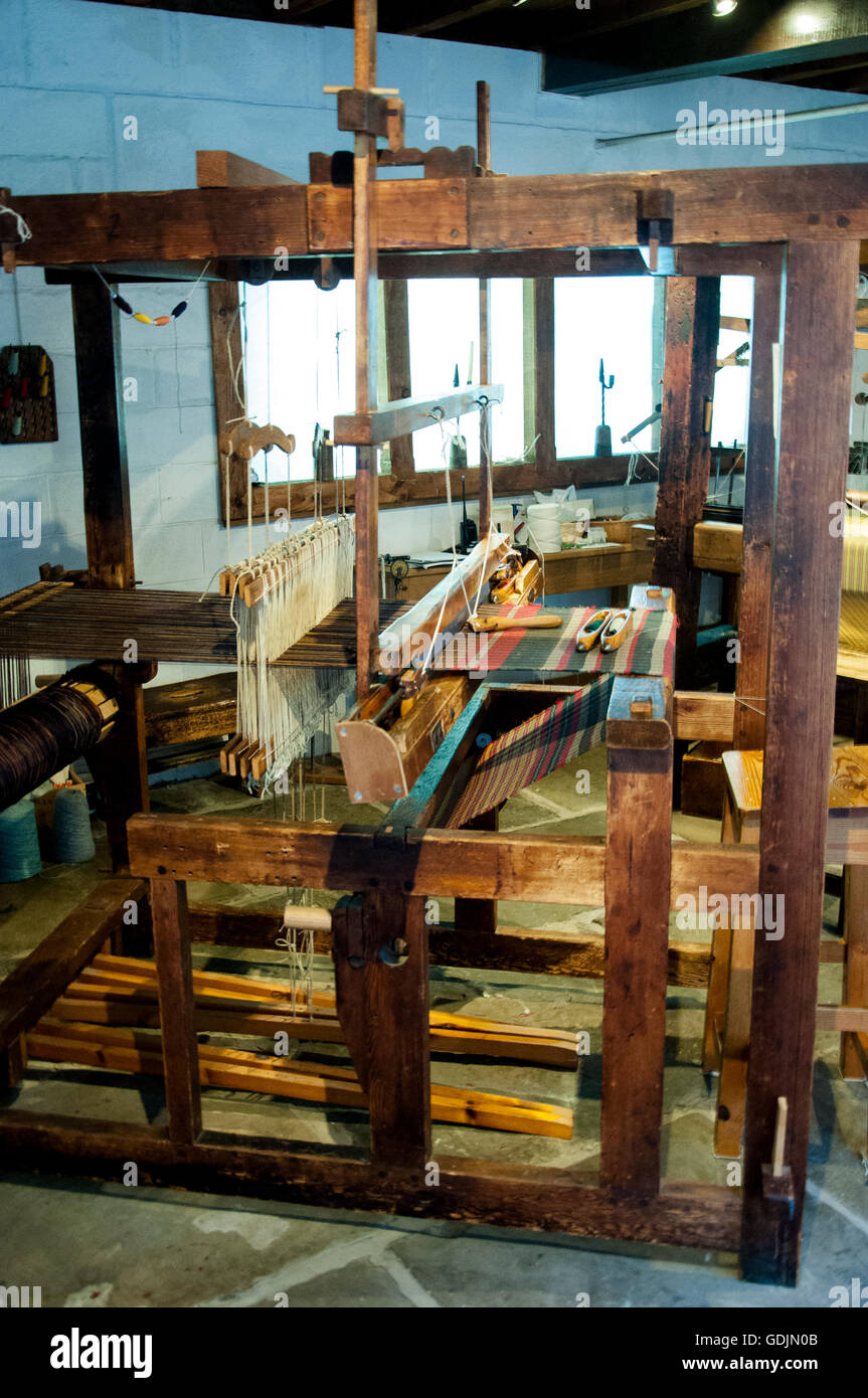 Working cotton loom Stock Photo