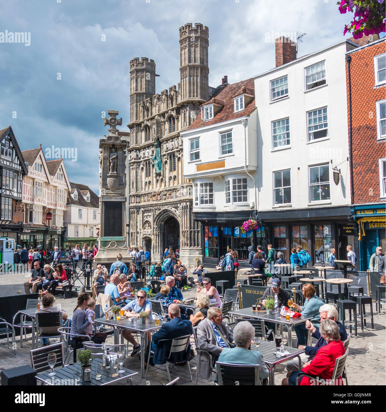 People Drinking Outside The Old Buttermarket  Cathedral Gate Hotel  Kent UK Stock Photo
