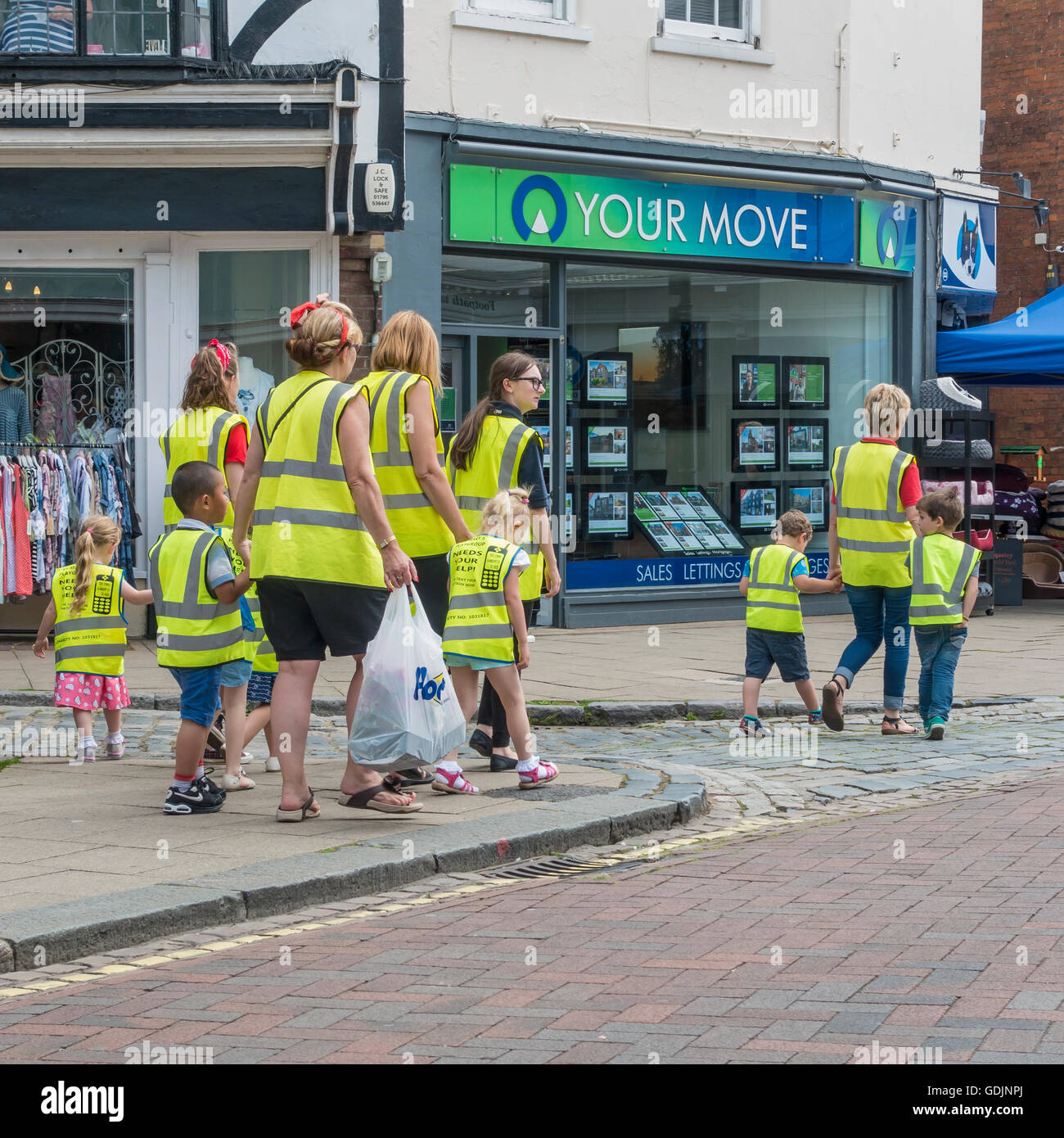 Toddlers Playgroup Outing Teachers Hi Viz Waistcoats Faversham Kent UK Stock Photo