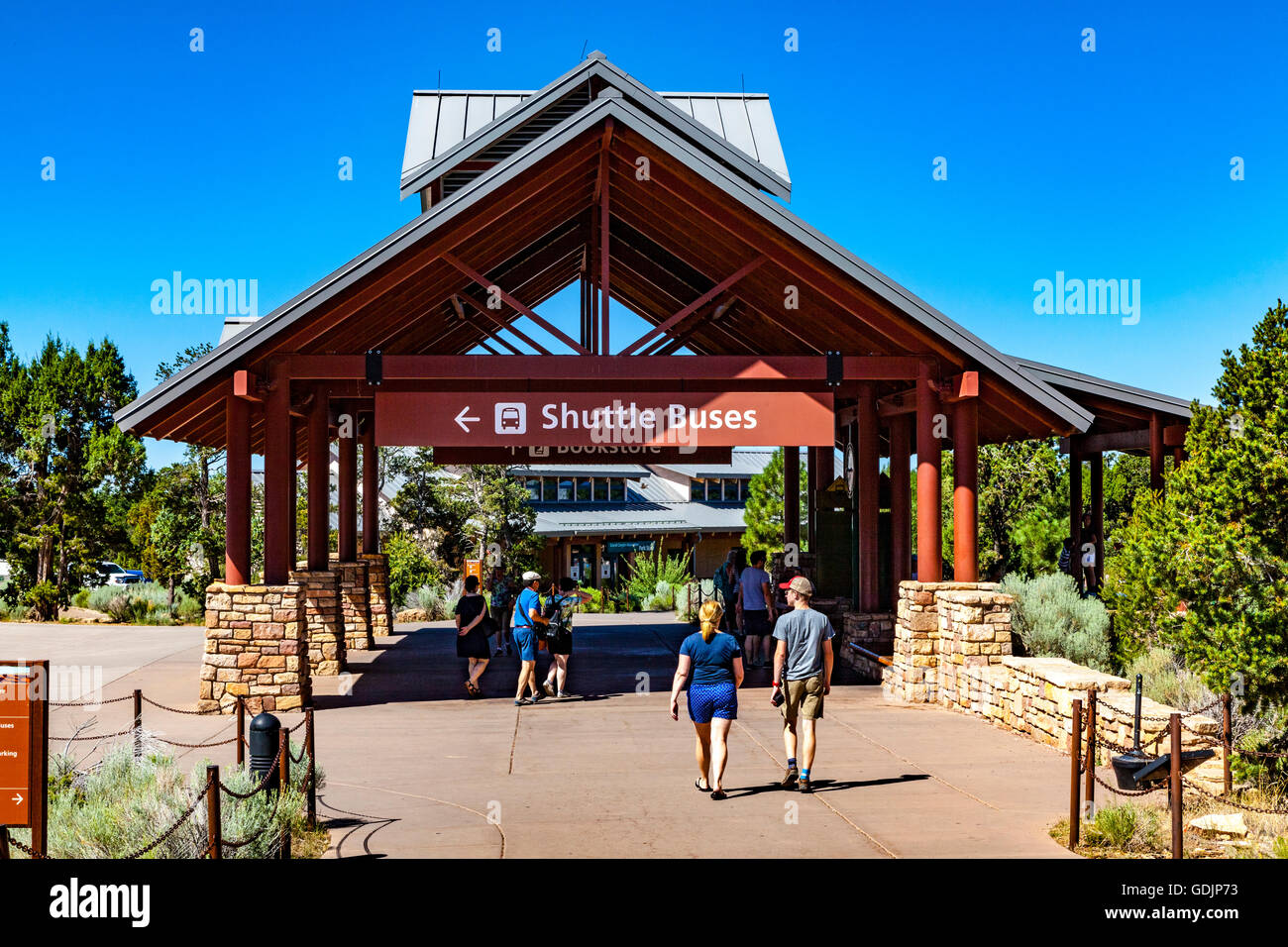 The Shuttle bus terminal at Grand Canyon National Park South Rim Stock Photo