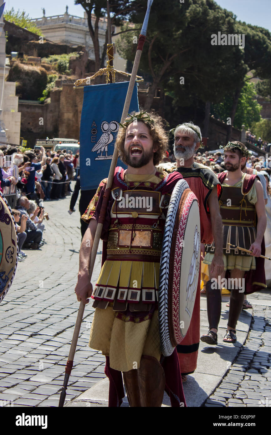 ancient Greek soldiers marching in the parade of 'Roman ludi' Stock