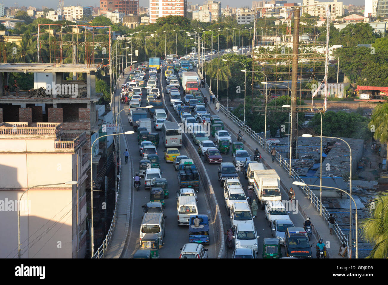 Heavy traffic jams in Dhaka city, Bangladesh. On June 28, 2016 Stock Photo