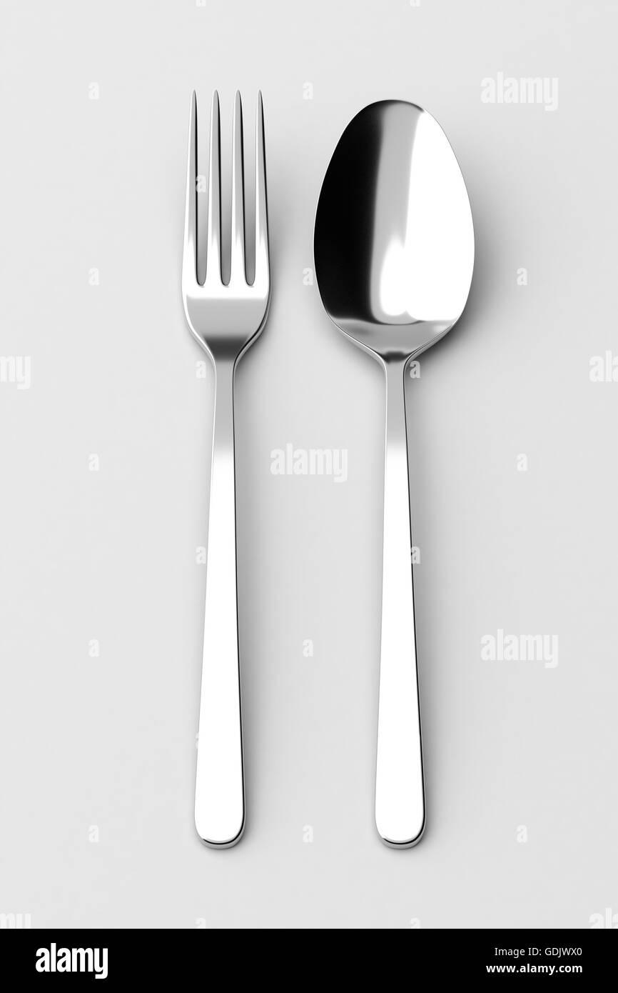 Fork and spoon. Photo realistic 3D illustration. Cutlery, kitchen