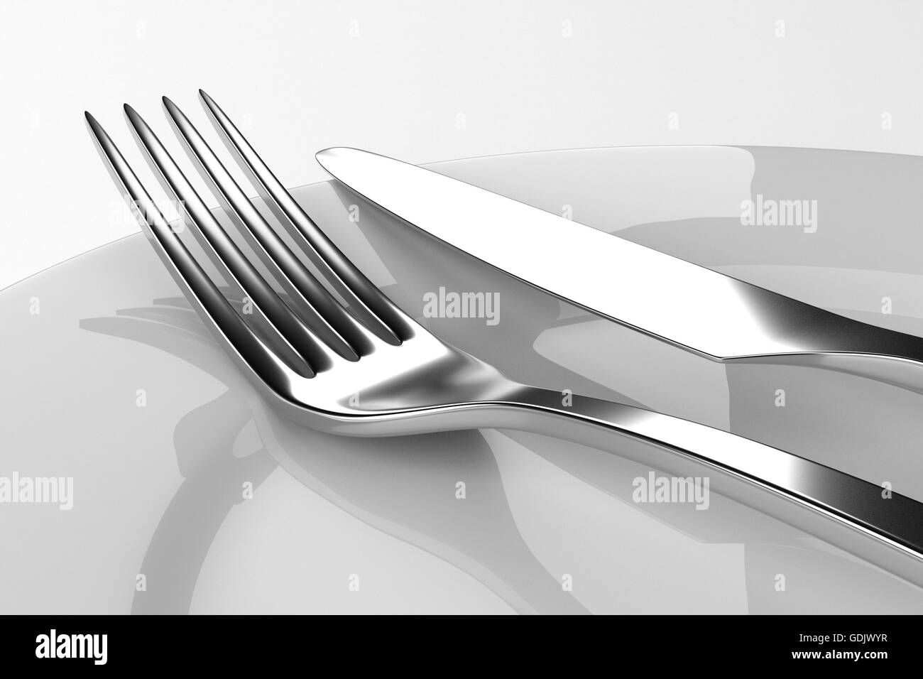 Fork and knife with plates. Serving table. Two empty plates ready for ...