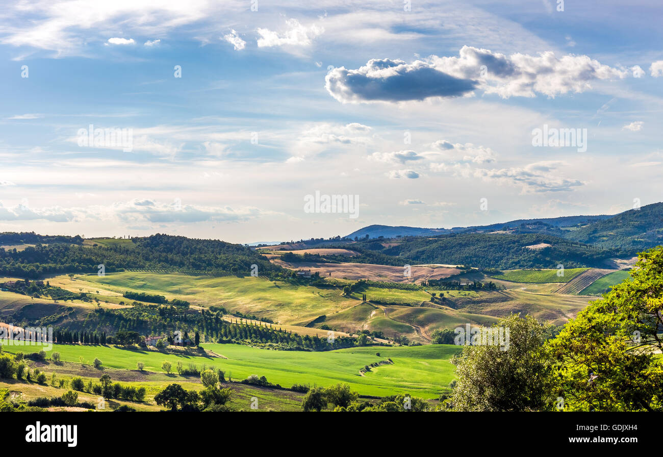 Panorama of Val D'Orcia valley in Tuscany. A wiev from Montepulciano ...