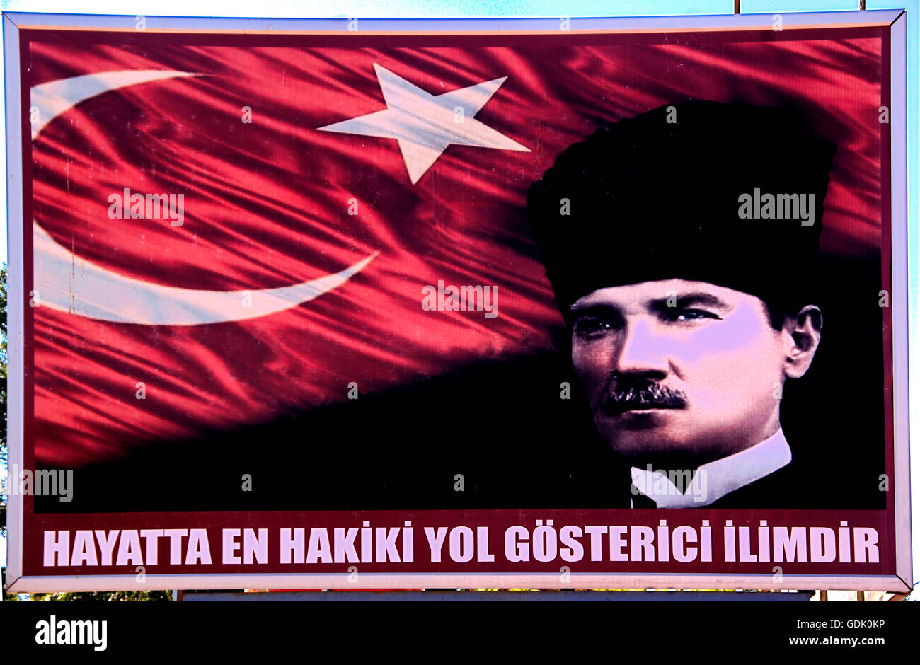 Highway sign of Atatürk at Hacibektas, Anatolia, Turkey. Stock Photo