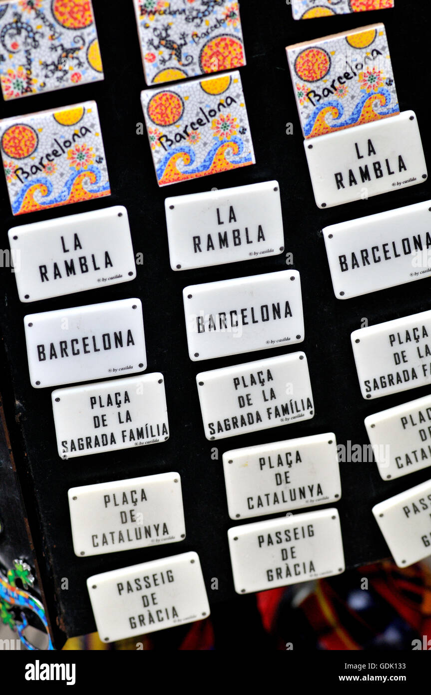 magnets, tourist souvenirs, Barcelona, ??Catalonia, Spain, Stock Photo,  Picture And Rights Managed Image. Pic. XE1-3557109