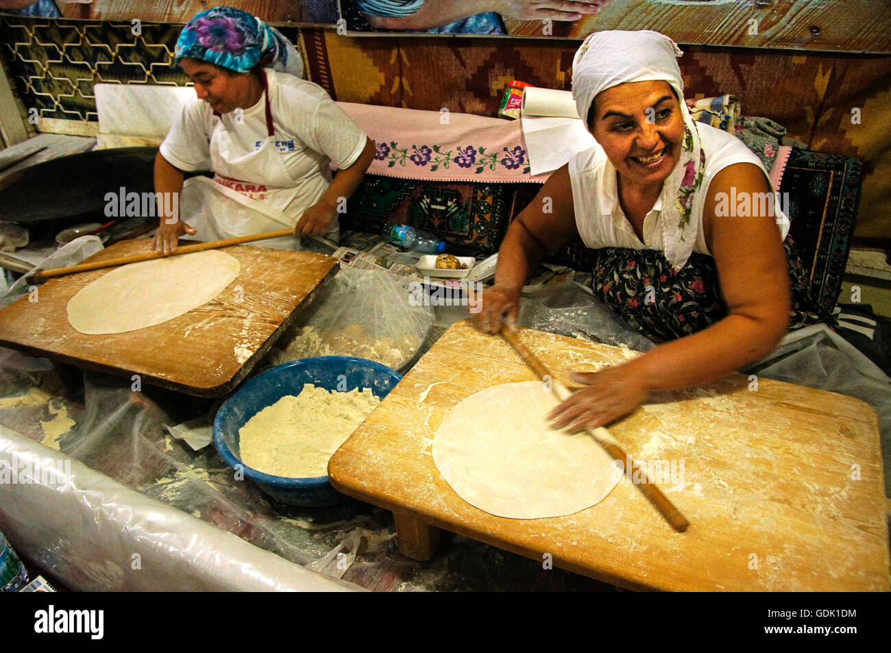 Preparing 'boreks' at Antalya, Turkey. Stock Photo