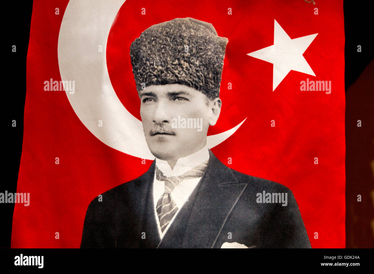Ataturk on the national flag, Turkey. Stock Photo