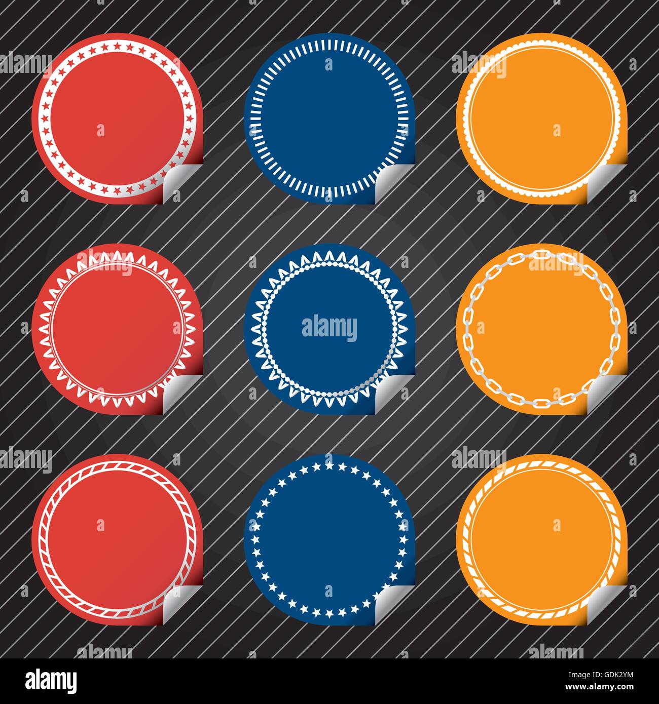 Plain Red, Blue, Yellow Stickers with tab, different border style Stock ...
