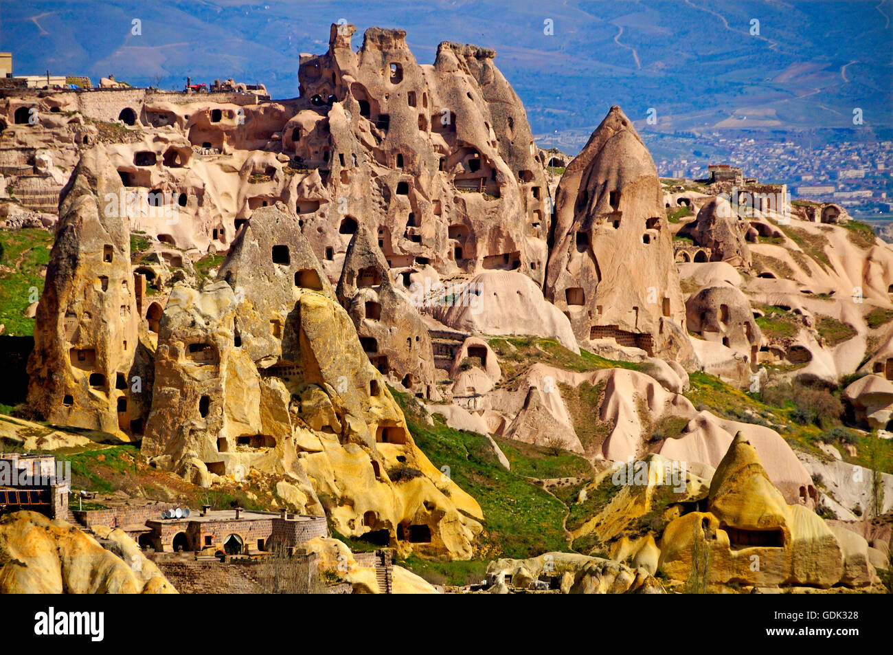 Uchisar, Cappadocia, Turkey. Cappadocia is a historical region in Central Anatolia, largely in Nevsehir Province, in Turkey. In the time of Herodotus, the Cappadocians were reported as occupying the whole region from Mount Taurus to the vicinity of the Eu Stock Photo