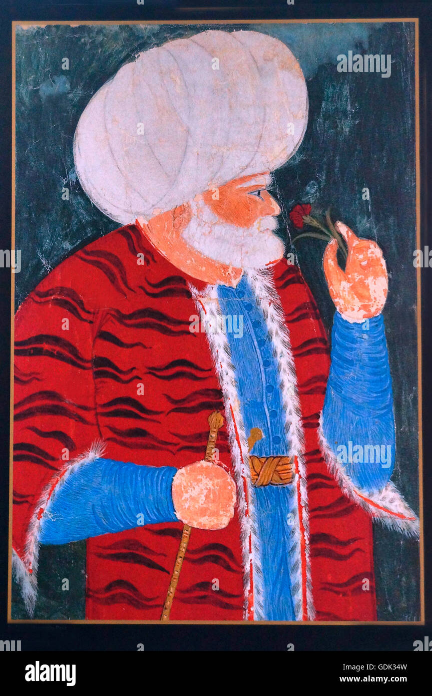 Miniature of Hayreddin Barbarossa , XVIc., Turkey. Hayreddin Barbarossa, or Barbarossa Hayreddin Pasha was a Turkish Ottoman admiral of the fleet who was born on the island of Lesbos and died in Constantinople, the Ottoman capital. Barbarossa's naval vict Stock Photo