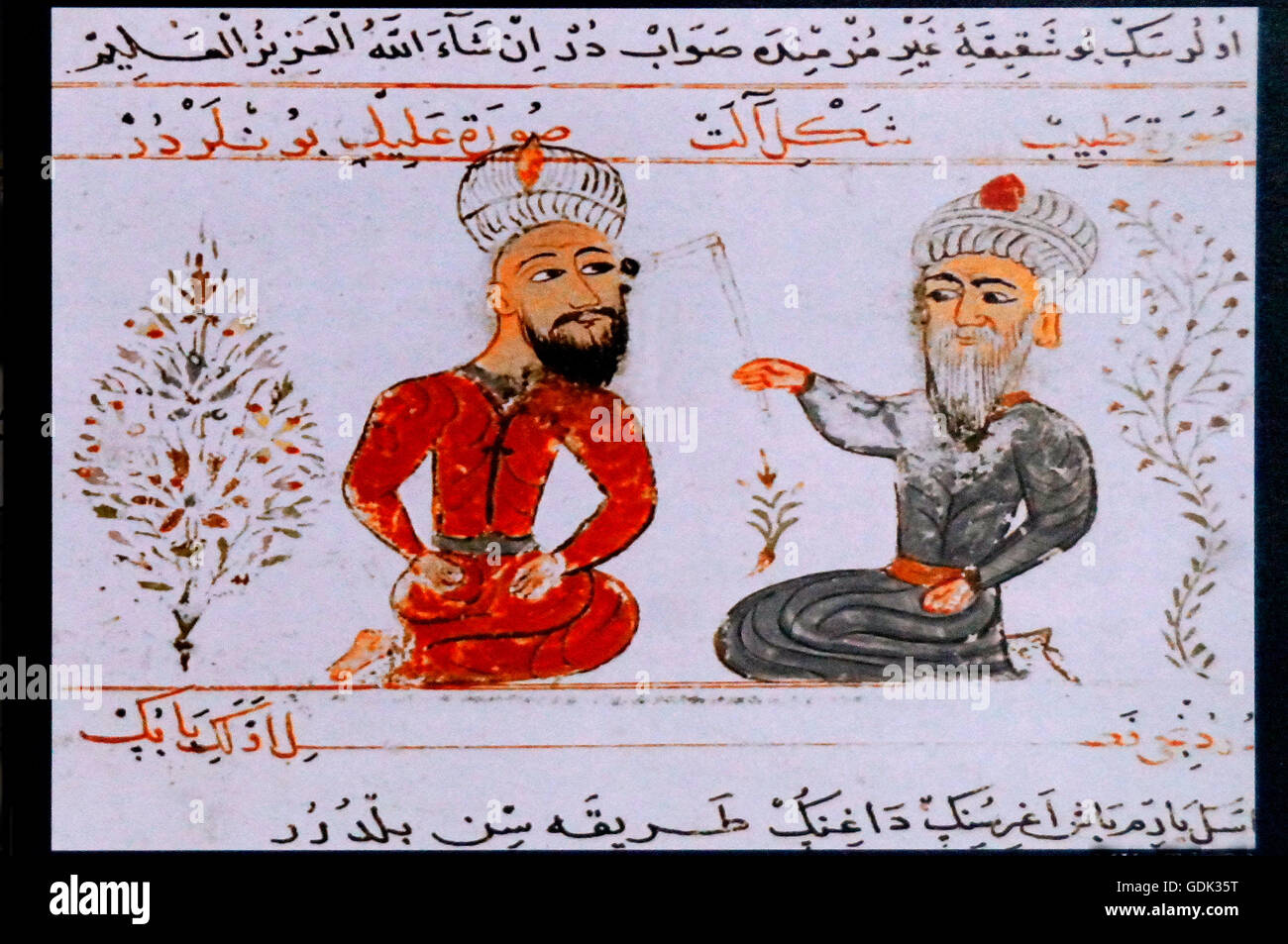 Turkey- XVIc. miniature- Plants were an essential ingredient of medecines used by physicians and surgeons. They were even depicted on shirts worn to protect the wearer from ill-health. Stock Photo