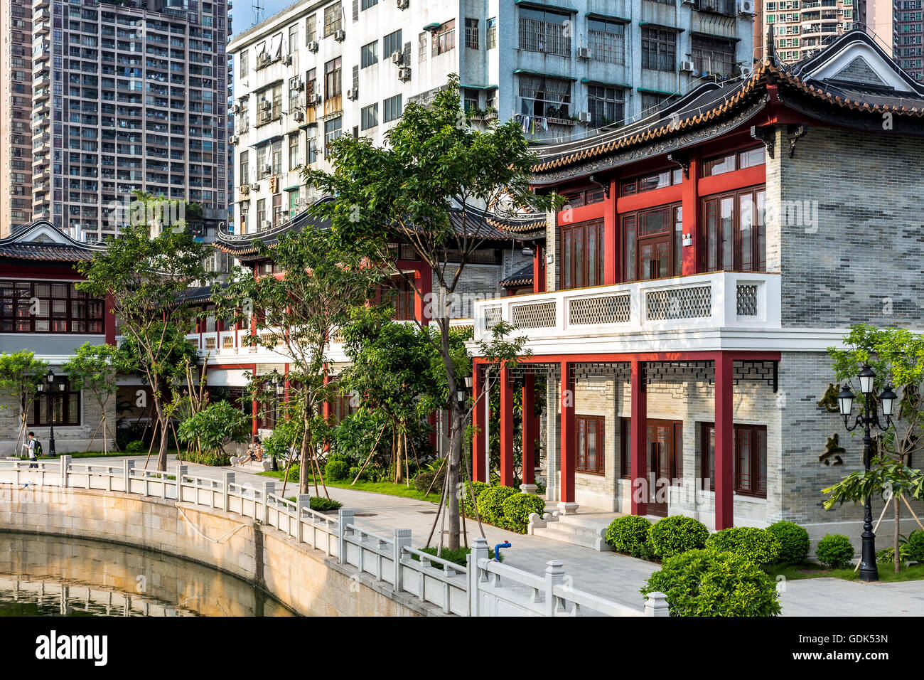 Old and new architecture at Liwan Park Guangzhou, China Stock Photo