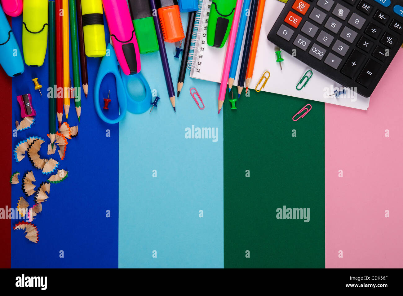 School or office stationery on colorful background. Back to School ...