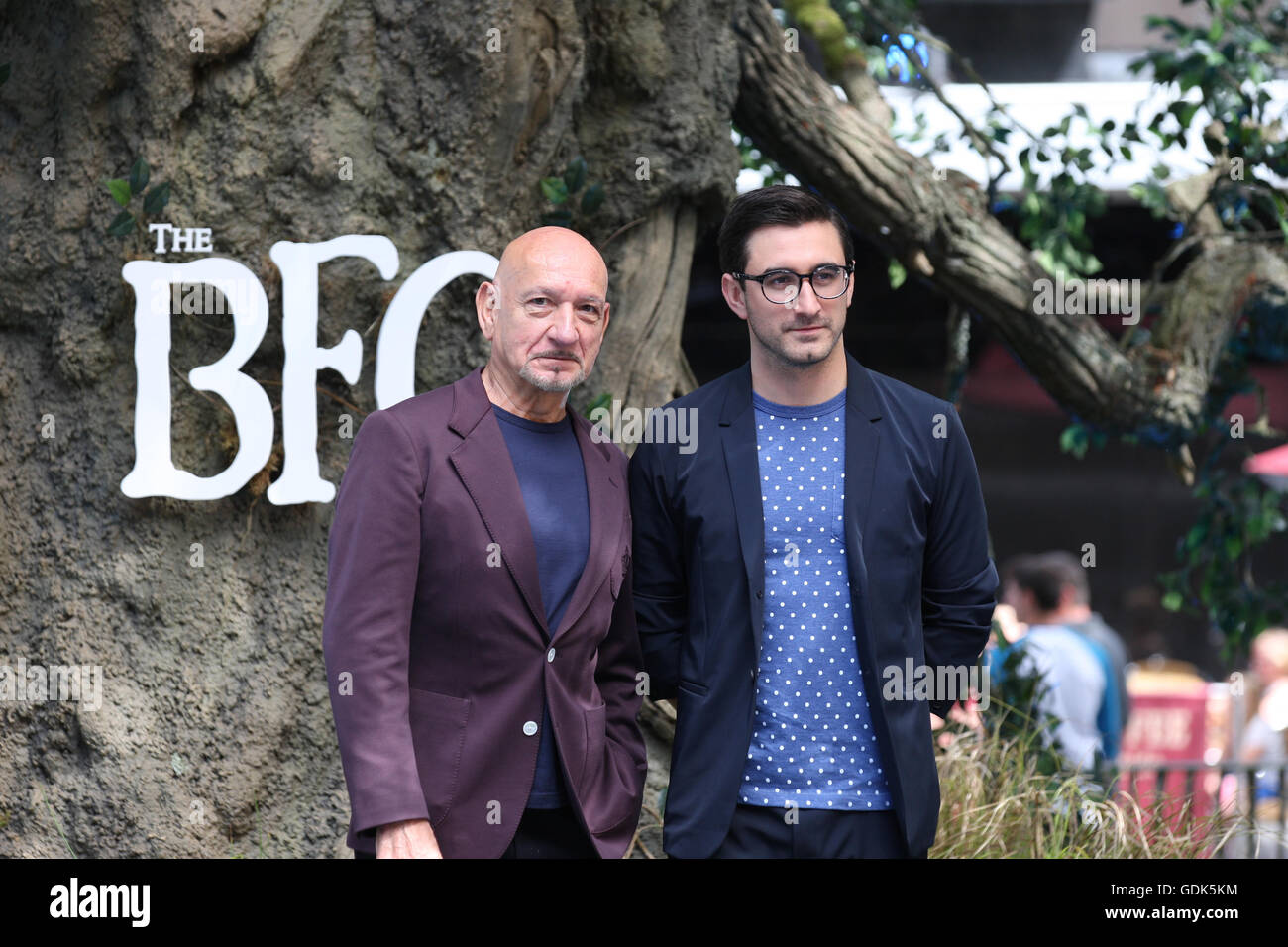Sir Ben Kingsley (L) and son Ferdinand Kingsley attend the UK Premiere of The BFG at Odeon Leicester Square in London  - Jul,  1 Stock Photo