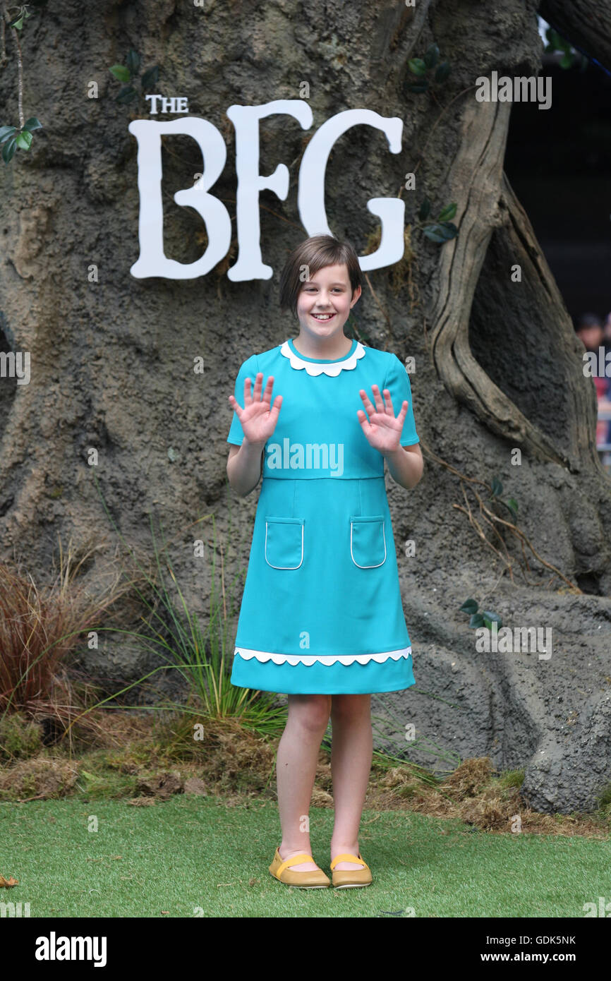 Ruby Barnhill at the UK Premiere of The BFG at Odeon Leicester Square in London  - Jul,  17, 2016. Stock Photo