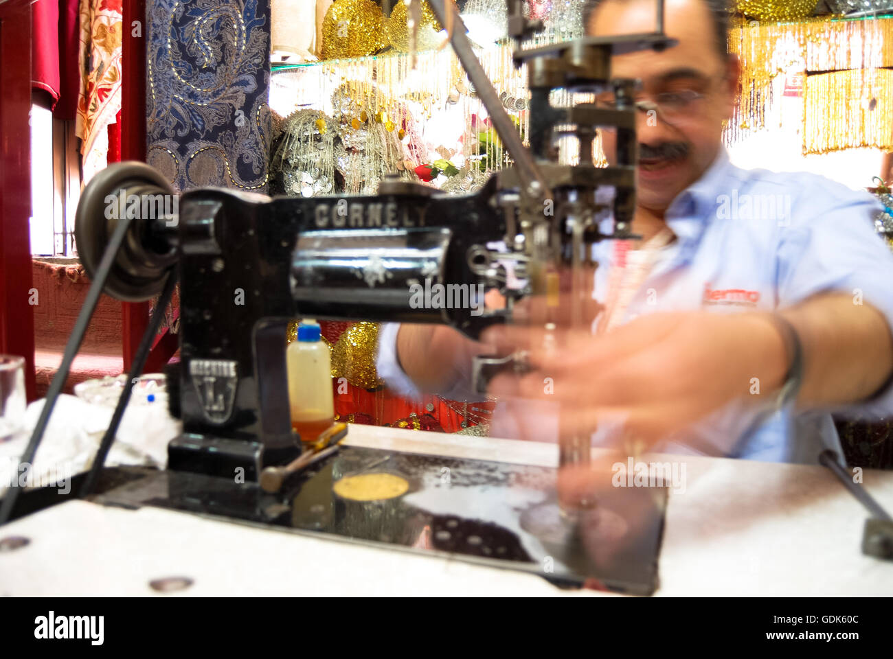 Tailor in the Al-Hamidiyah Souq, Damascus, Syria, Middle East. Stock Photo
