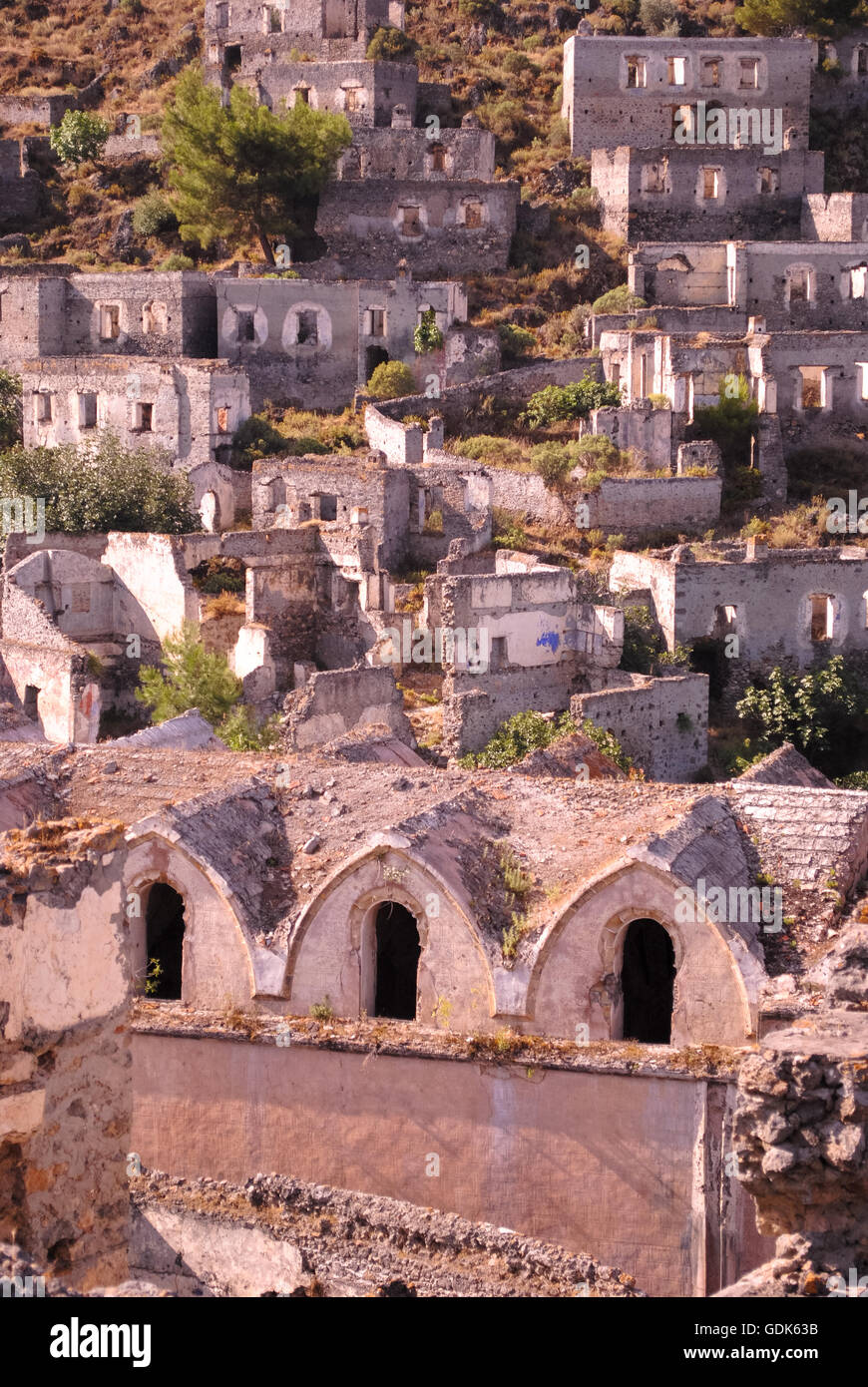 The abandoned village of Kayakoy, just south of Fethiye, Aegean coast, Turkey. Stock Photo