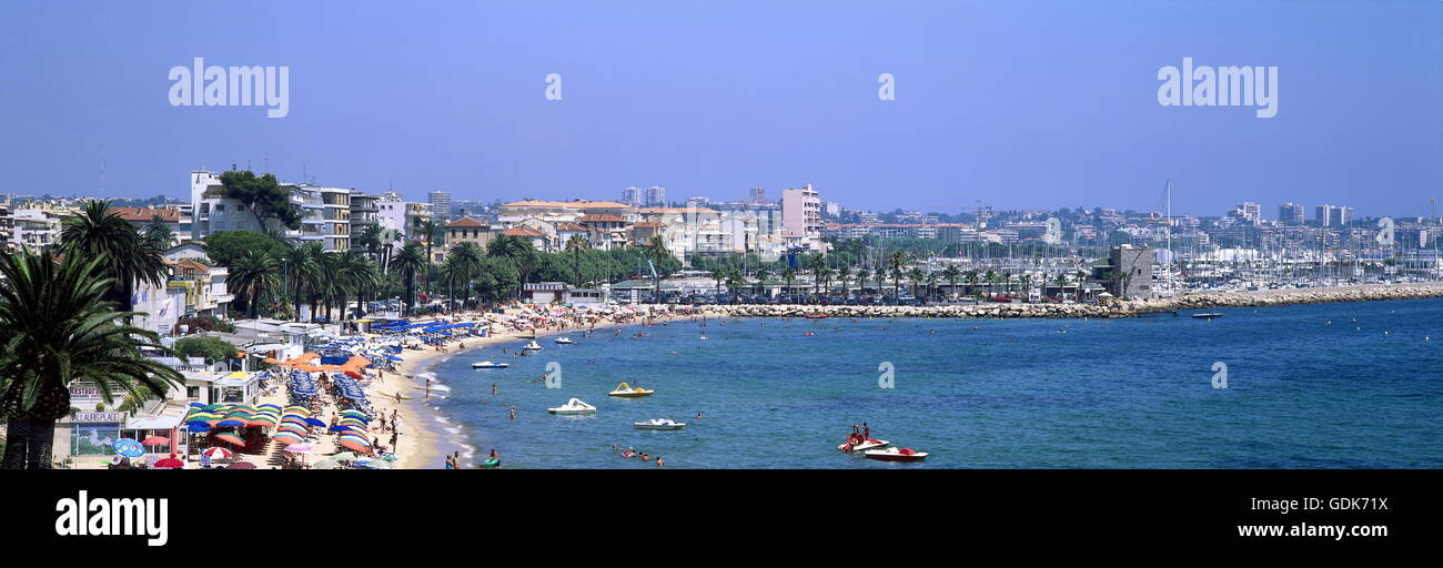 geography / travel, France, Golfe Juan, view with beach and city, Stock Photo