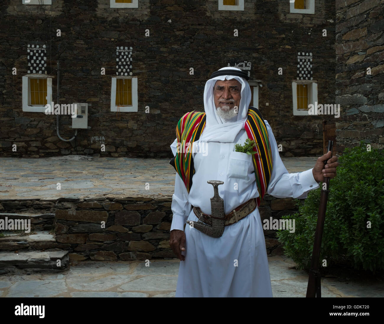 Mohammad Turshi poses for a portrait outside the building he restored which was formerly a school (he attended as a child), the home of the mayor of the area, and now a museum to the history of the region. Stock Photo