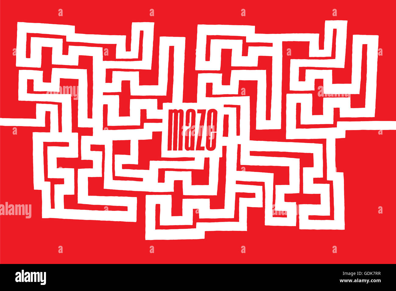Cartoon illustration of complex maze or labyrinth with word on its center Stock Photo