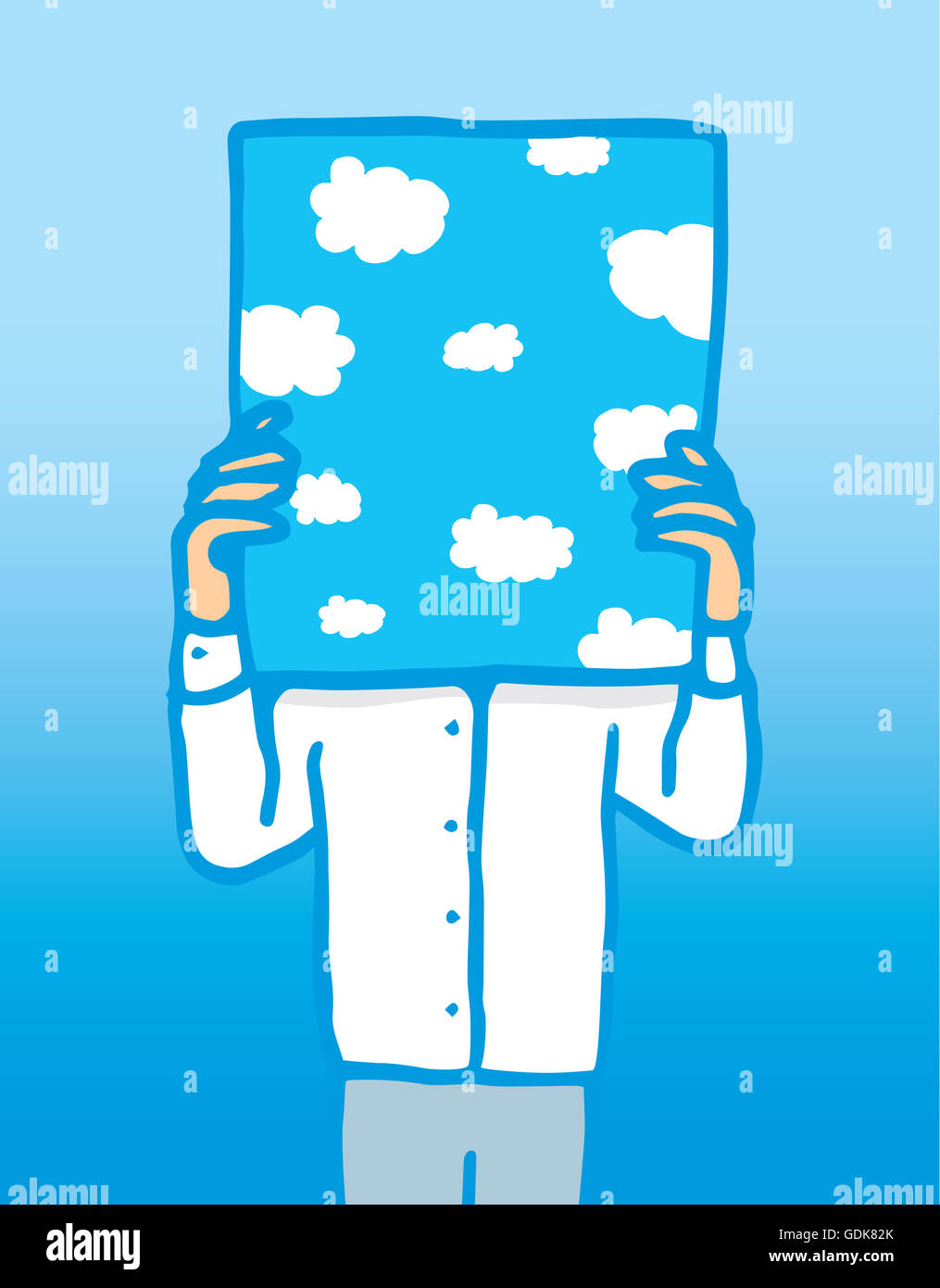 Cartoon illustration of a man using his imagination Stock Photo