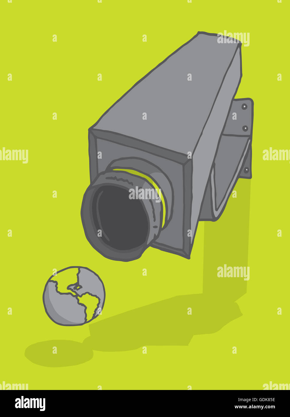 Cartoon illustration of a surveillance camera aiming at planet earth ...