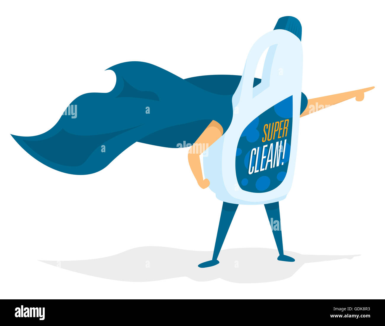 Cartoon illustration of super cleaning product as hero saving the day Stock Photo