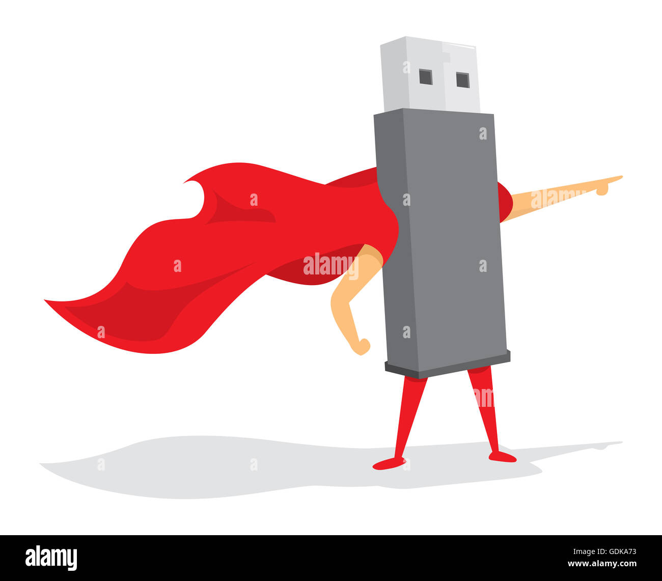 Cartoon illustration of flash drive standing with cape Stock Photo