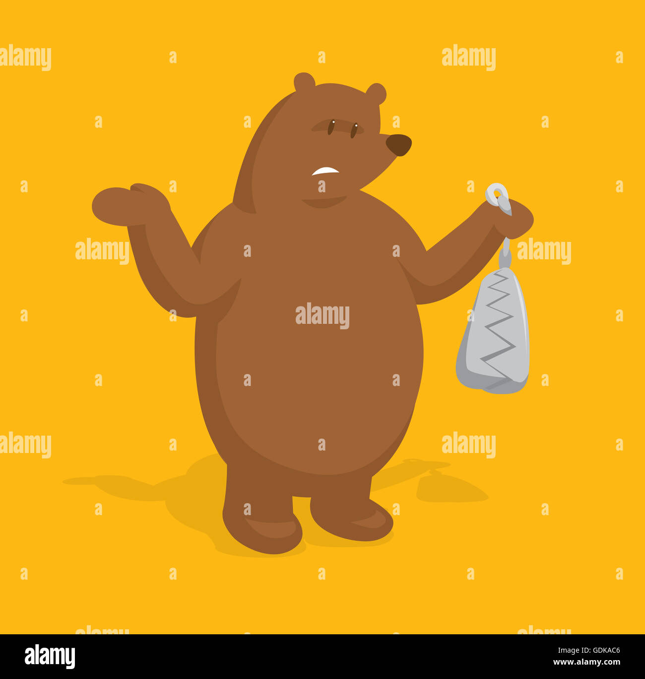 Cartoon illustration of big bear holding a trap Stock Photo