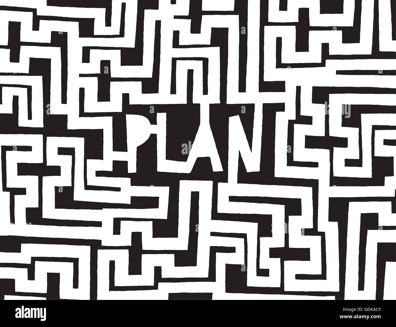 Cartoon illustration of complex maze or plan Stock Photo
