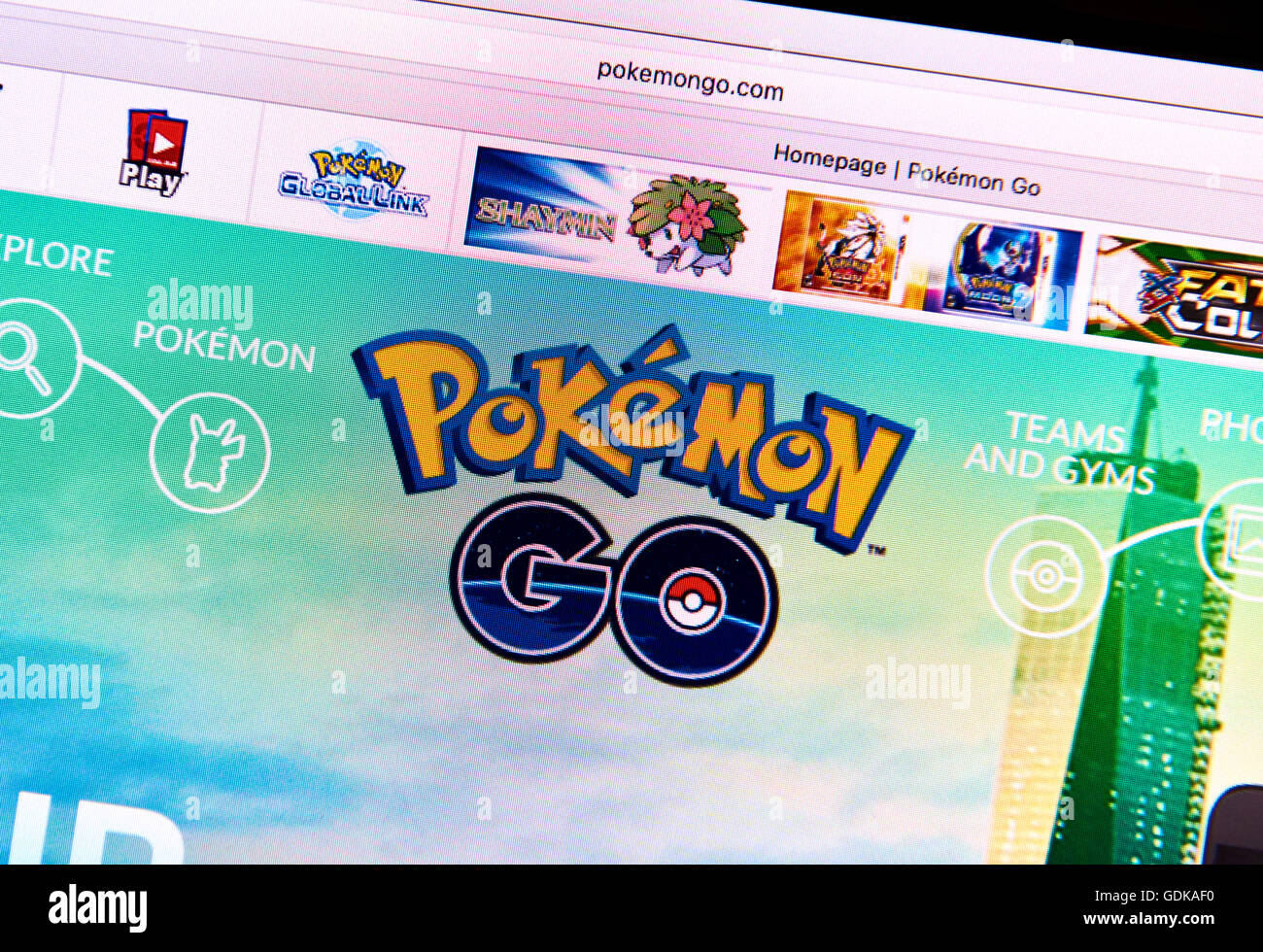 Pokemon Go home page on a monitor screen Stock Photo