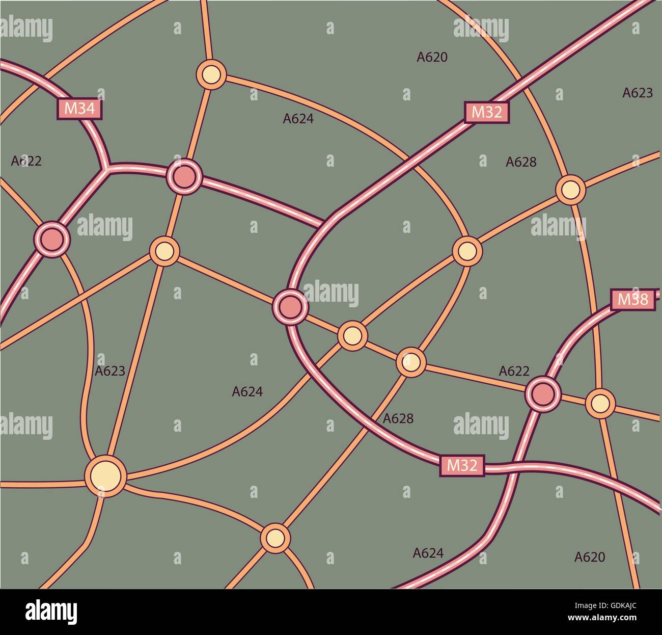 Generic vector road map with highways an local roads Stock Vector