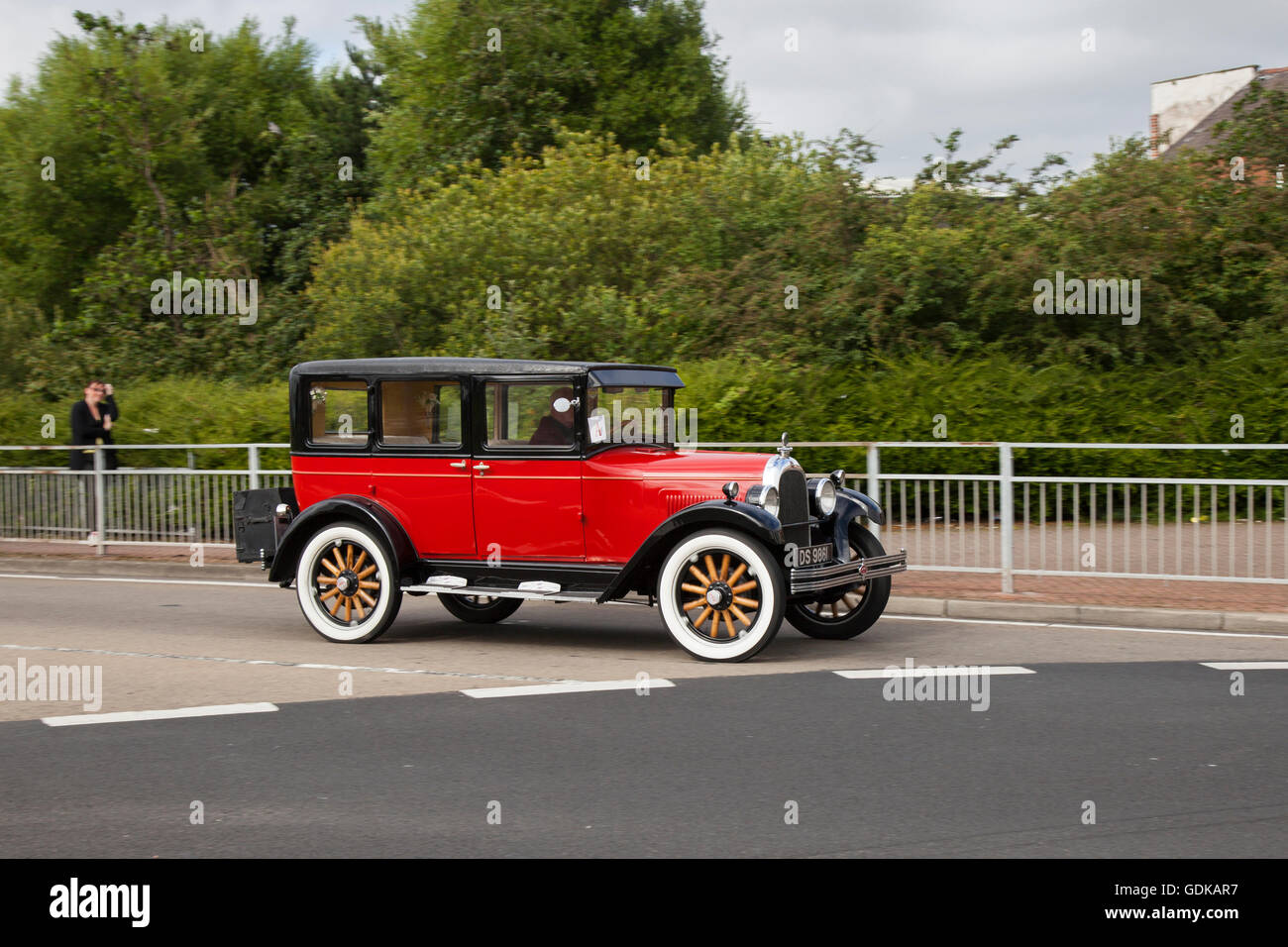 Indian Red 1929 20s Twenties sedan,  classic cars, cherished veteran, restored old timer, collectible motors, vintage heritage, old preserved, collectable, restored veterans, historic, historical automobiles, nostalgia, classics, collector in Fleetwood, Lancashire, UK Stock Photo