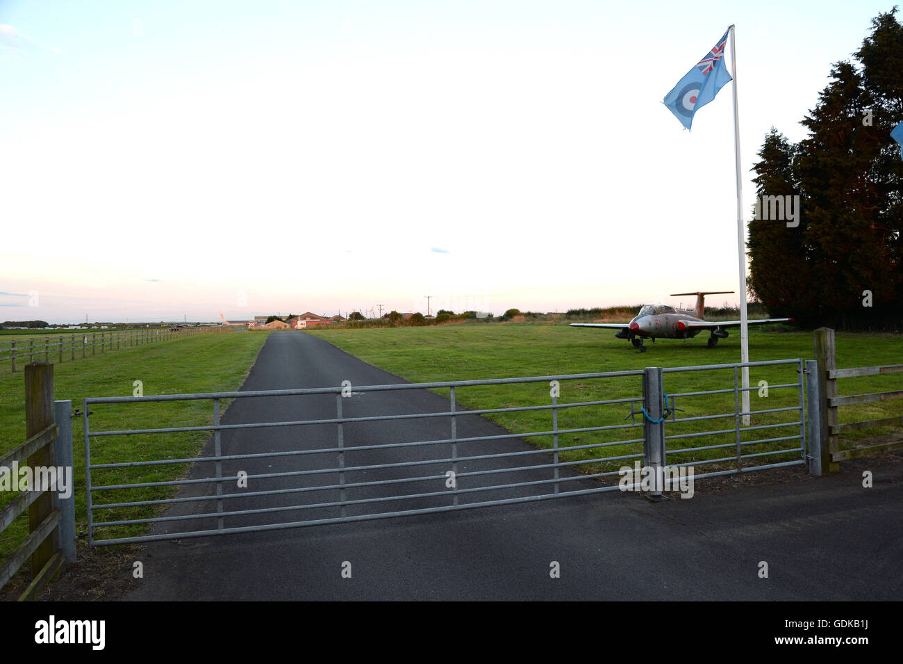 A view showing the entrance to Breighton airport near Selby, north Yorkshire, where five people have been seriously hurt in a helicopter crash at the aerodrome. Stock Photo