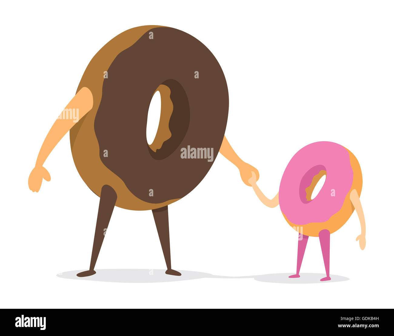 Cartoon illustration of cute donut father and daughter holding hands Stock Photo