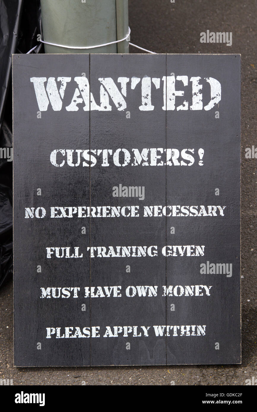 Wanted Customers No Experience Necessary Must Have Own Money Apply Within Stock Photo Alamy Wanted Customers No Experience Necessary Must Have Own Money Apply Within Stock Photo Alamy