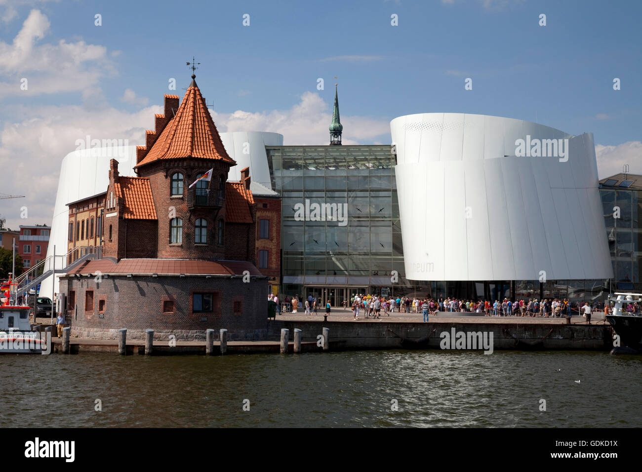 Port Authority builing, Ozeaneum, German Oceanographic Museum, port, Stralsund, UNESCO World Heritage Site Stock Photo