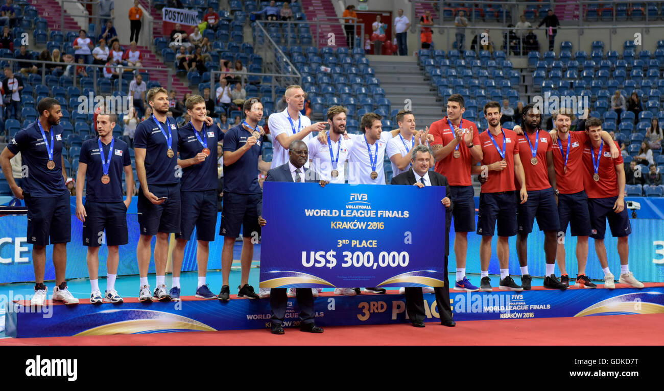 Krakow, Poland. 17th July, 2016. French National volleyball team ...