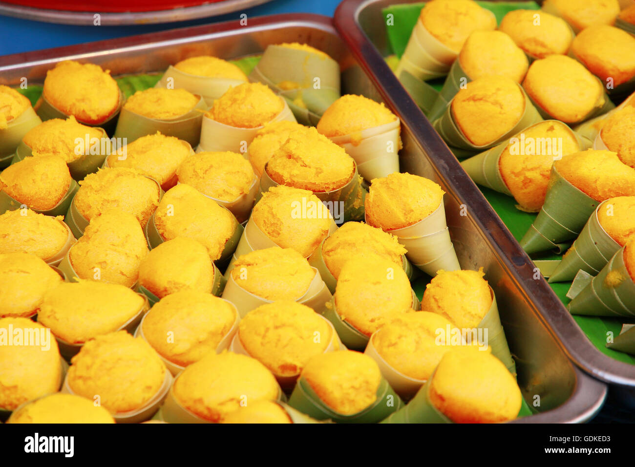 Dessert Thai sweet sugar palm cake with coconut Stock Photo