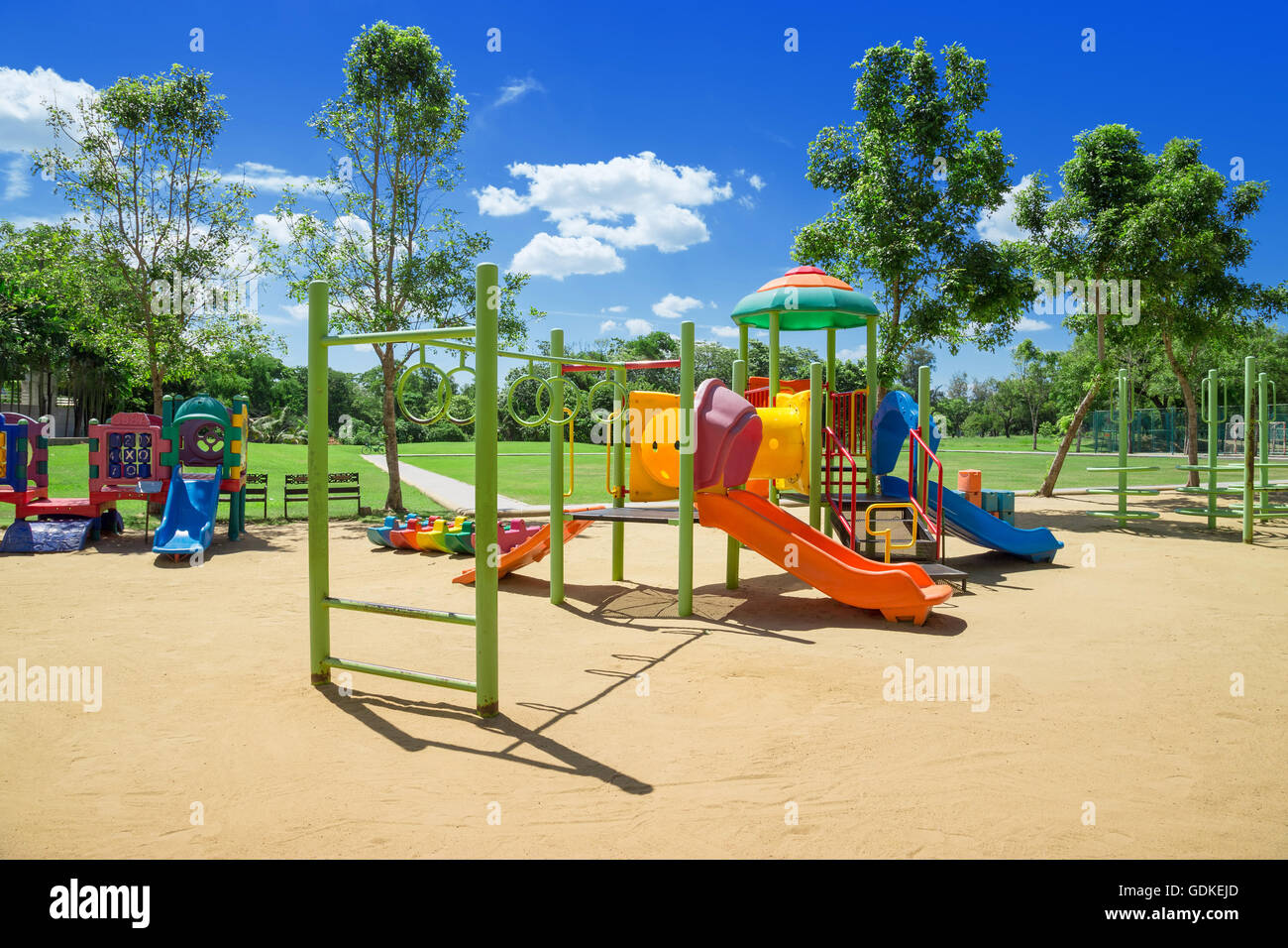 Children playground in the park Stock Photo