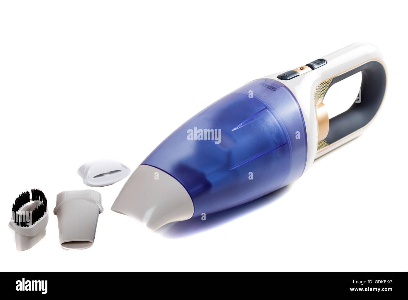 Hand-held vacuum cleaner with accessories isolated on a white background Stock Photo