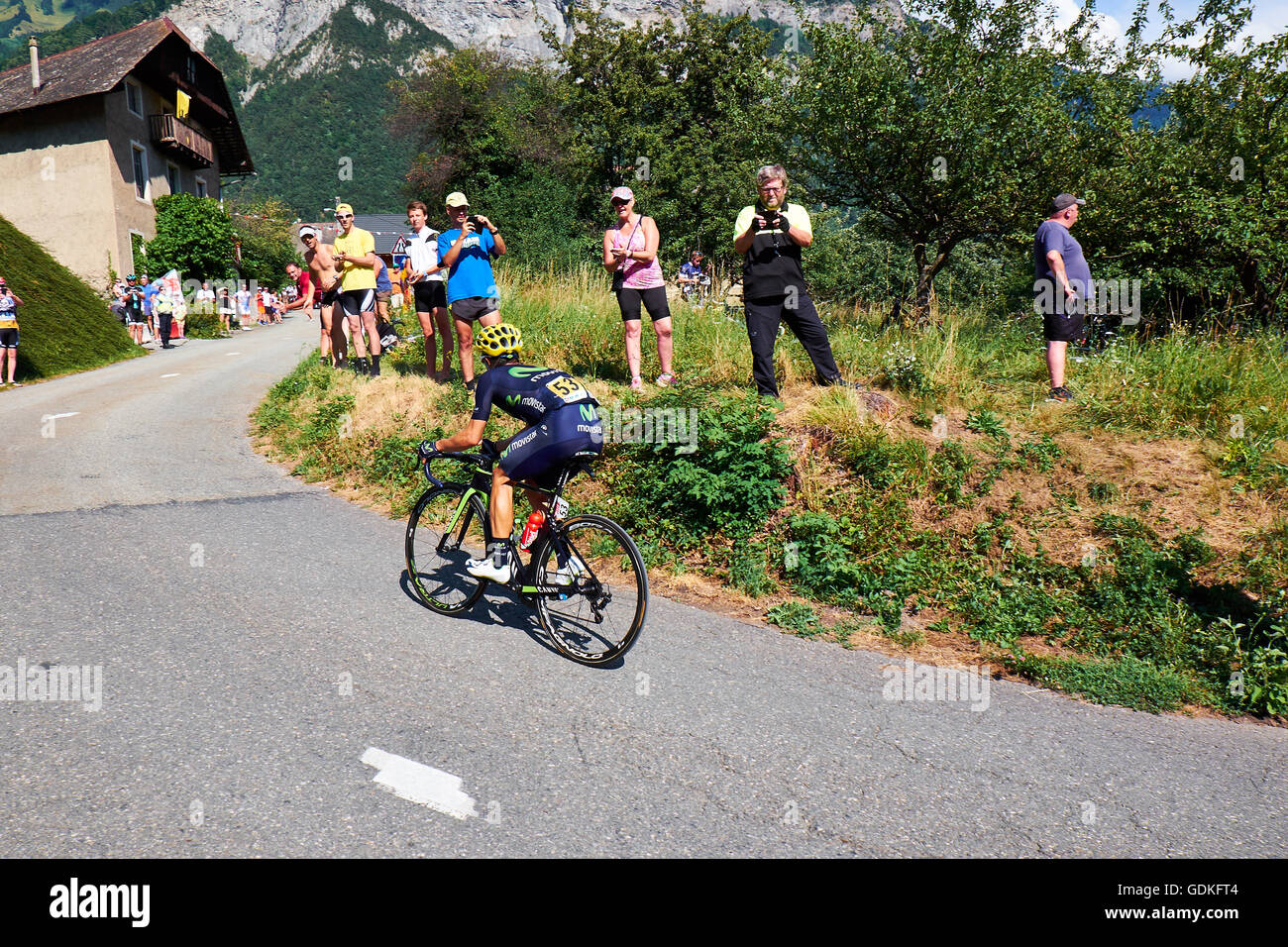 Jonathan Castroviejo Nicolas from team Moviestar riding alone to the top on the mountain stage at Montvernier in Tour de France Stock Photo